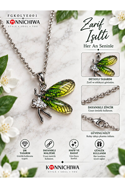 FG KONNİCHİWA Fairy Girl Figured Necklace – Elegant Design with Colorful Wing...