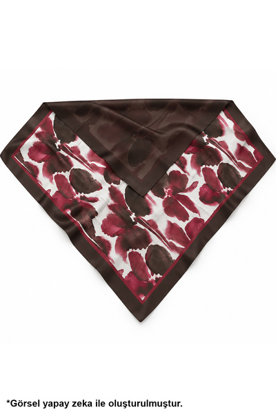 tarzınısec Choose Your Style Brown Burgundy Watercolor Floral Double-Sided Printed Scarf 70 X 70 cm