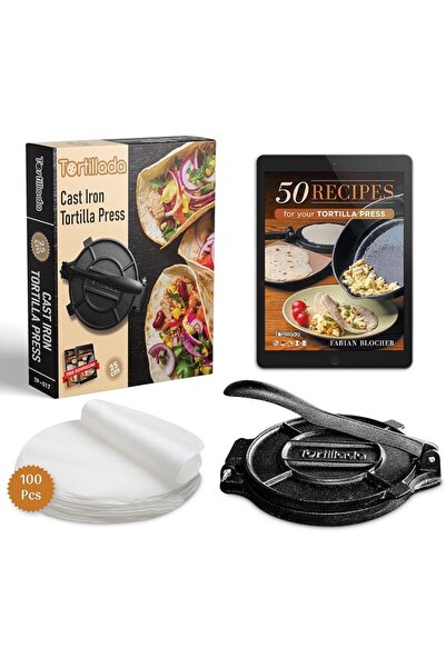 Tortillada Tortellada - Tortilla Press (25 cm) with E-Book and Burschmann Paper