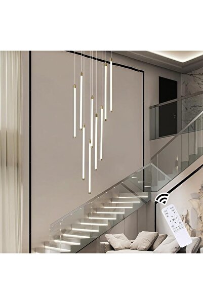 Qcyuui 9-Light LED Staircase Chandelier, 65W Dimmable High Ceiling Pendant