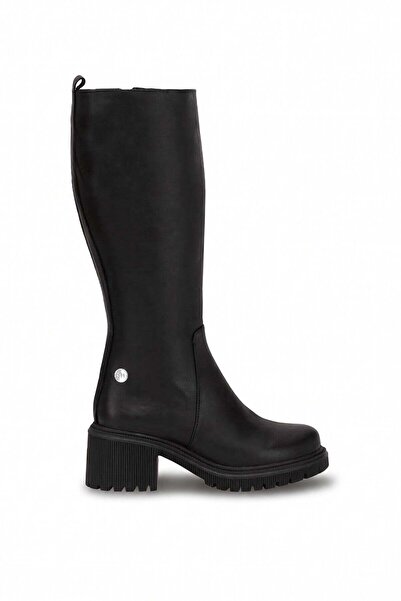 Mammamia D26Kc-2125 Women's Genuine Leather Heeled Boots Black