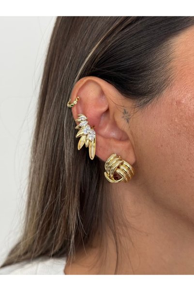 Tuysa Jewelry Zirkon Taşlı Yaprak Ear Cuff Kıkırdak Küpe