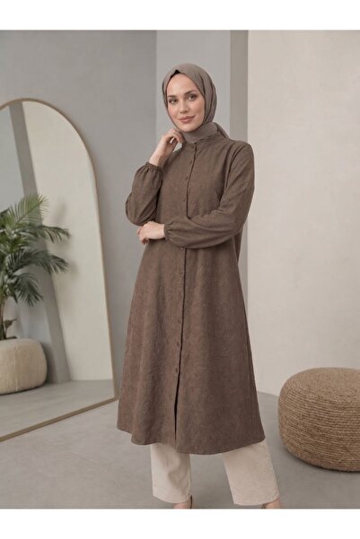 Foremia Hakim Yaka Kraşlı Kupra Tunic-Brown