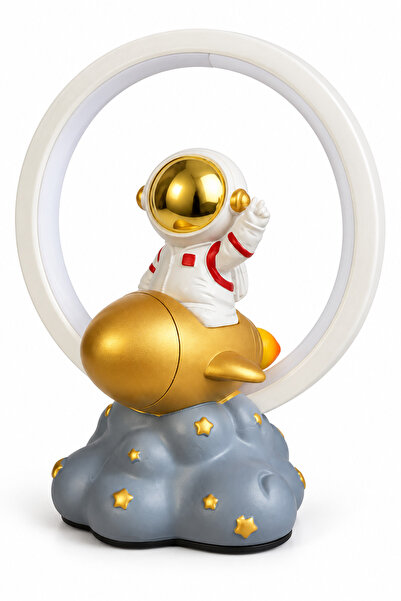 sudora Astronot Figürlü USB Kablolu Halka Masa ve Gece Lambası 20 x 10 cm Beyaz