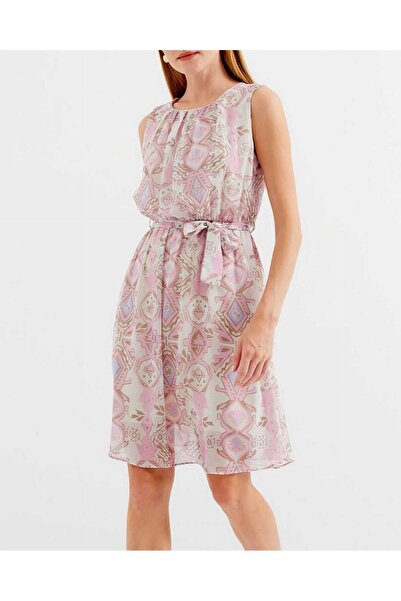 Modamorfo 2501 Patterned Zero Sleeve Chiffon Dress - Pink