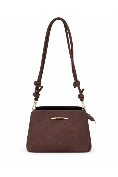 Madamra Brown Suede Women's Knot Detailed Strap Daily Shoulder Bag Stylish Ba...