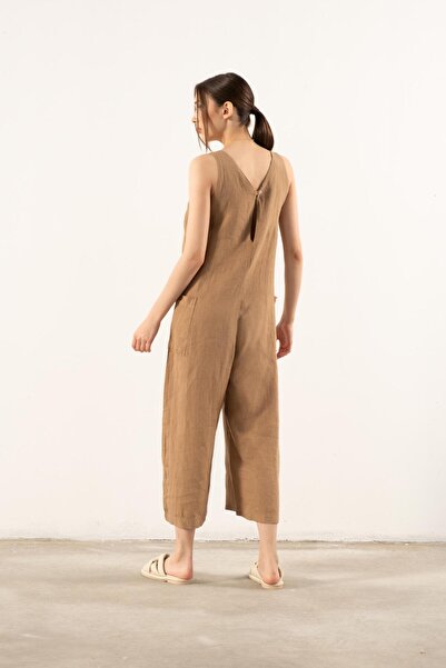 İpekçi Otantik Pure Linen V-Neck Women's Jumpsuit