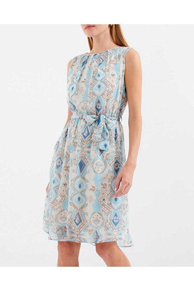 Modamorfo 2501 Patterned Zero Sleeve Chiffon Dress - Blue