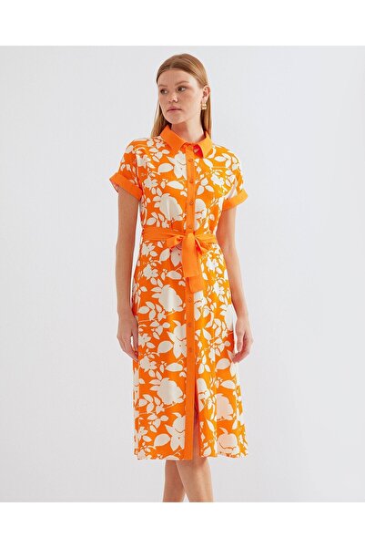 Modamorfo 2455 Patterned Shirt Dress - Orange