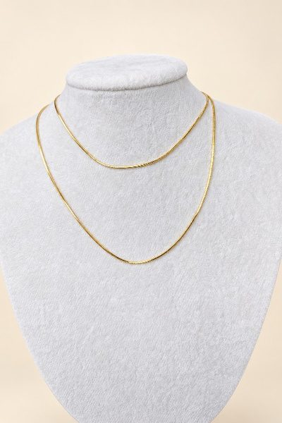 İnce Ezme Zincir Gold 14K Altın Kaplama Kolye (60cm)