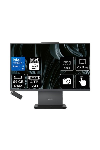 LENOVO ThinkCentre Neo 50A Gen 5 Intel Core 5 210H 64GB RAM 4TB SSD 23.8" FHD 99% sRGB Touch FreeDOS 12SC004XTRP335 Luna Grey All In One Bilgisayar + PER4 USB Bellek