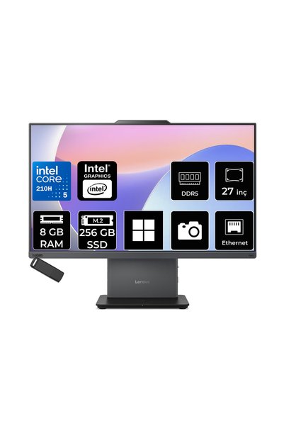 LENOVO ThinkCentre Neo 50A Gen 5 Intel Core 5 210H 8GB RAM 256GB SSD 27" FHD 99% sRGB 300nits Win11 Home 12SA0026TRP351 Luna Grey All In One Bilgisayar + PER4 USB Bellek