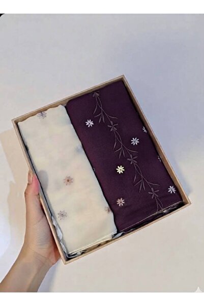 Veil Designer مجموعة من طرحتين تطريز كامل الطرحة بوال ياباني المقاس : 60 * 190