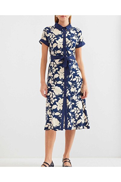 Modamorfo 2455 Patterned Shirt Dress - Navy Blue
