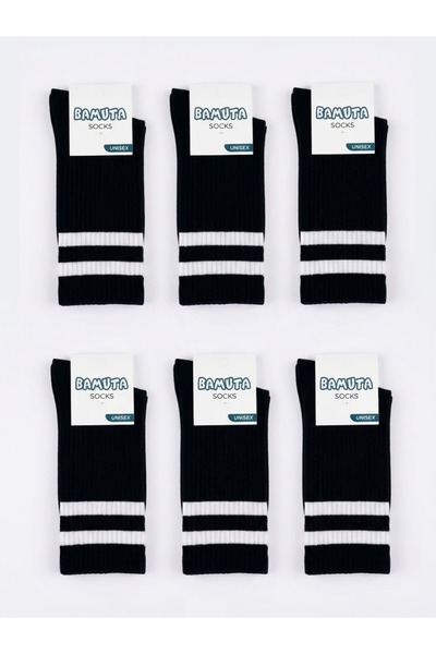 Bamuta Socks 6 Pairs Black Striped Unisex College Socks - Breathable Cotton T...