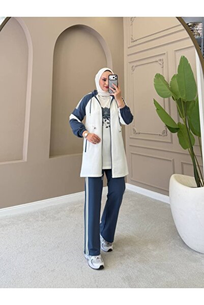 moda4b Women's 3-Piece Tracksuit Set – Hooded, Buttoned, Pocketed, Two-Thread...