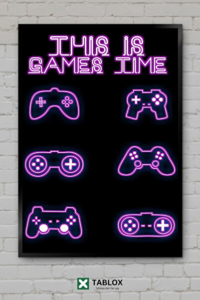 TABLOX Games Time Gamer Neonski zidni poster Uramljeni dekorativni MDF obraz