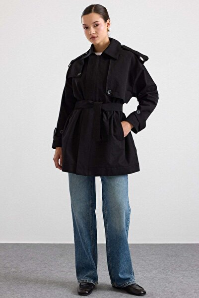 Olcay Zipper Closure Cloak and Epaulette Detailed Water Repellent Trench Coat...