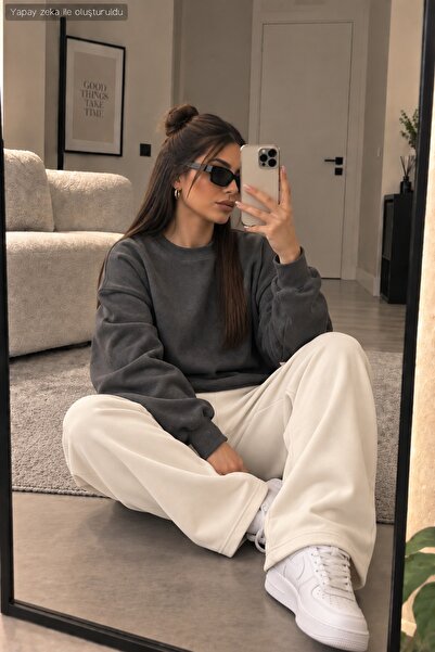 caddekombin Women's Sweatpants - Wide Leg High Waist Knitted Bottoms with Poc...