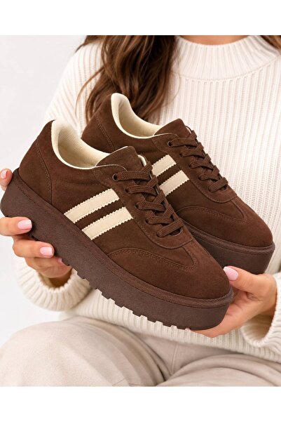RoseVeno Thick Sole Lace-Up Bitter Brown Suede Casual Women's Sports Shoes