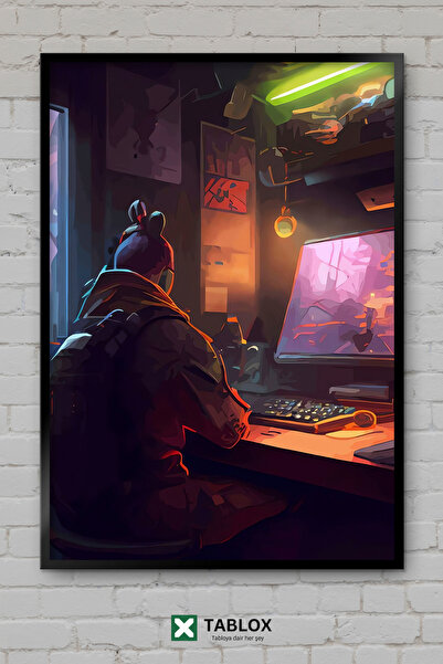TABLOX Gaming Room Oyun Odası Gamer Oyuncu Αφίσα νέον με κορνίζα Διακοσμητικό...