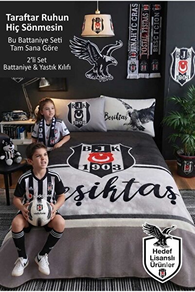 Hedef Lisanslı Ürünler LisanslıBeşiktaş-Bjk Klasik Taraftar Battaniye Seti Te...
