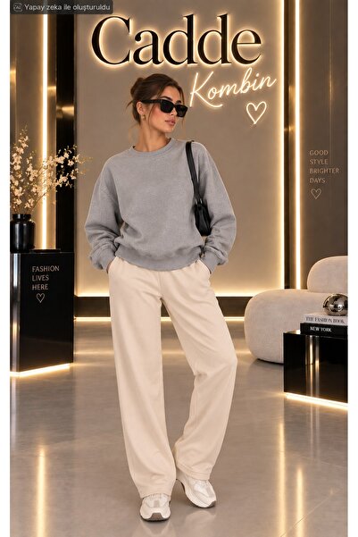 caddekombin Women's Sweatpants - Wide Leg High Waist Knitted Bottoms with Poc...