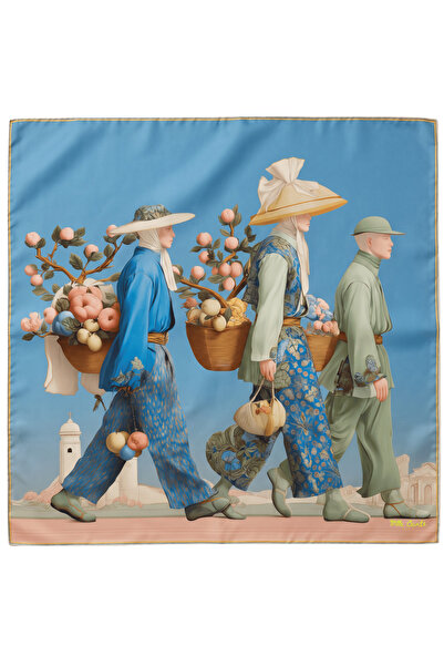 Market Day Procession %100 İpek Eşarp 90x90 cm