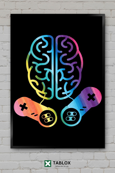 TABLOX Χειριστήριο παιχνιδιών Brain Game Handle Brain Έγχρωμη Αφίσα με Κορνίζ...