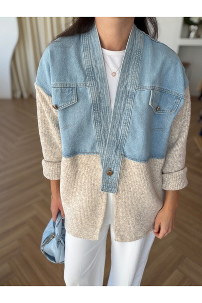 My Blog Denim Garnished Knitwear Jacket - 60677