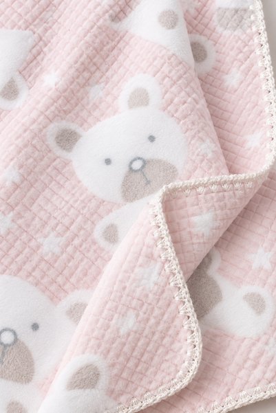 Bebitof Soft Baby Blanket with Plaid Pattern and Teddy Bear Figure