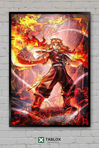 TABLOX Demon Slayer Kyojuro Rengoku Anime Manga lik Uramljeni dekorativni MDF...