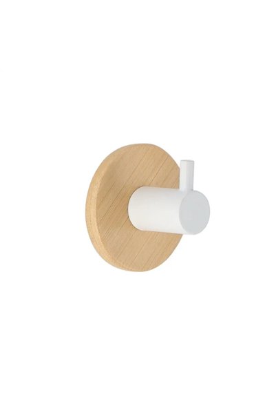 Tendance 3M Painted Metal Hook W/Bamboo Base (White, 3.5 cm)
