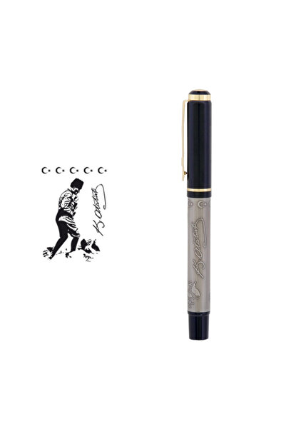 Halk Kitabevi Kişiye Özel Öğretmenler Gününe Özel 17x24 Atatürk Ciltli Defter Tarihsiz ve 661-R Kabartma Figürlü Metal Roller Kalem