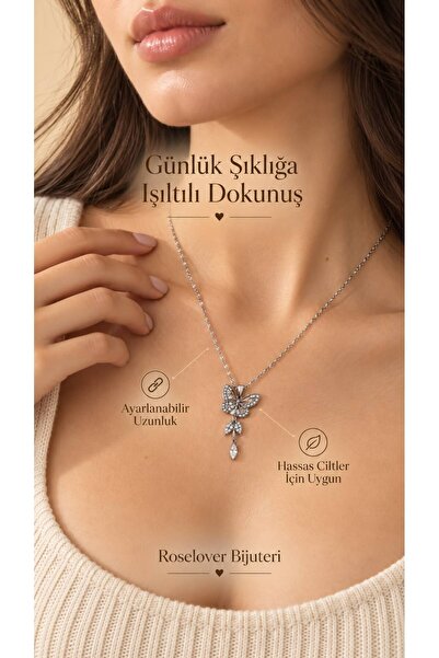 Ayarlanabilir Zincirli Kelebek Taşlı Çelik Kolye