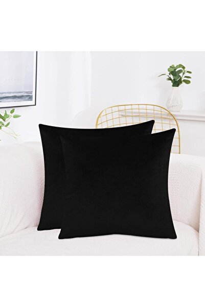 COM LIVING HOUSE Set de 2 fețe de pernă din catifea 90 x 90 cm, negru uni