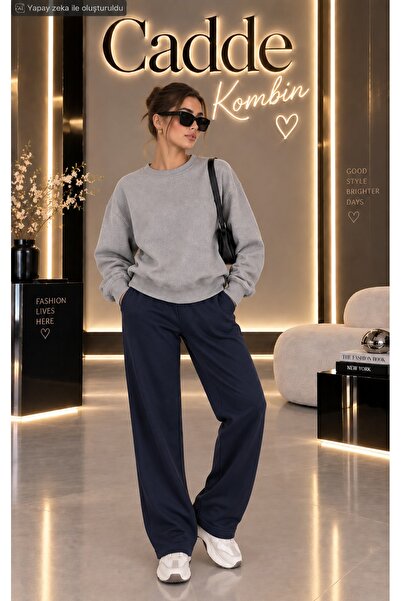 caddekombin Women's Sweatpants - Wide Leg High Waist Knitted Bottoms with Poc...