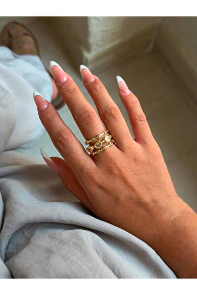 ANKA JEWELLRY Steel Women's Ring – Gold Color Multi-Layered Zircon Stone with...