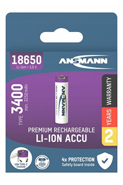 ANSMANN Li-Ion 18650 3400mAh 3,6V soclu Micro-USB 1307-0003