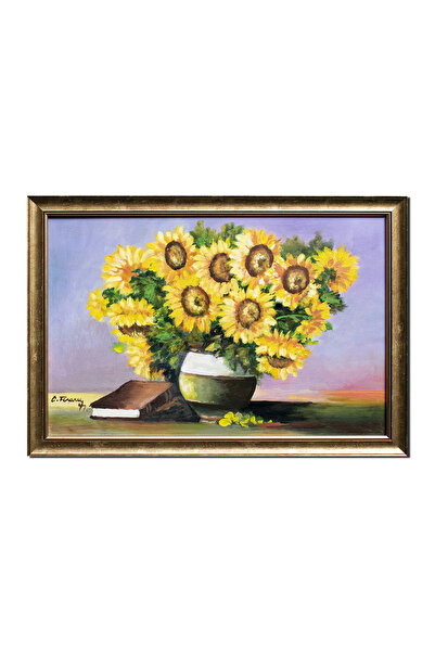 artnova Βάζο με ηλιοτρόπια και βιβλίο, 65x45 εκ. κορνιζαρισμένος πίνακας, ζωγ...