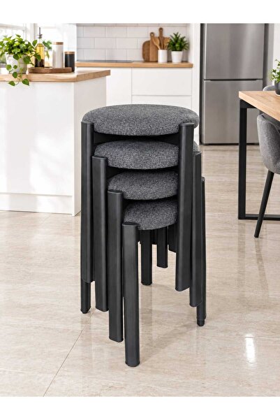 KZT HOME 4 Adet Metal Ayaklı Tabure Koyu Gri (Kurulu Gönderim)