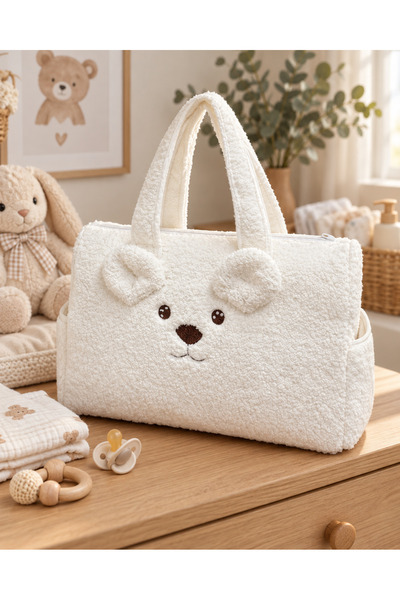 RRÜZGAR BABY Plush Teddy Bear Detailed Mother Baby Care Bag – Ecru
