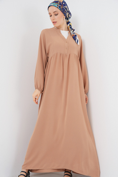 Modamorfo Women's Long Hijab Dress 2525 - Biscuit