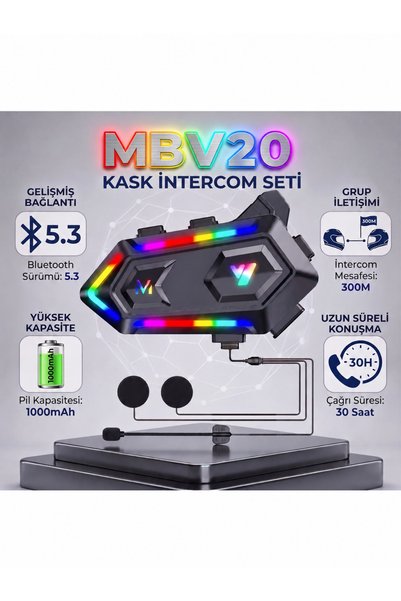 mobixom MBV20 Bluetooth 5.3 Motosiklet Kask İnterkomu RGB Işıklı Çift Kişilik Kask Kulaklığı
