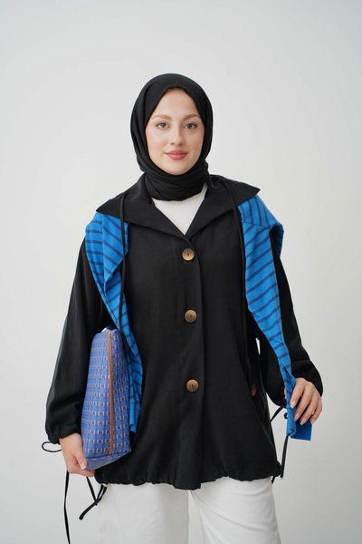 QUWİQ Kadın Kolu ve Eteği Büzgülü Cepli Oversize Ceket