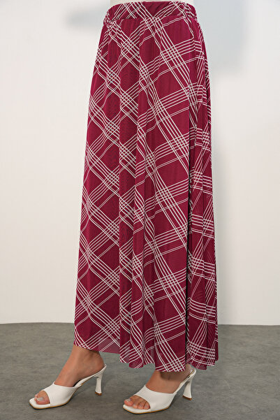 Modamorfo Women's Patterned Lined Skirt 8075 - D. Burgundy