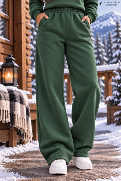 caddekombin Women's Plain Unprinted Sweatpants - Wide Leg High Waist Knitted ...