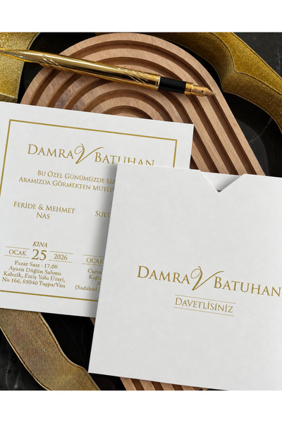 AnadoluMatbaacılık YENİ MODEL*KAMPANYALI - GOLD NİŞAN DÜĞÜN DAVETİYESİ 50 ADET - KALIN KARTON (BASKI HARİÇ)