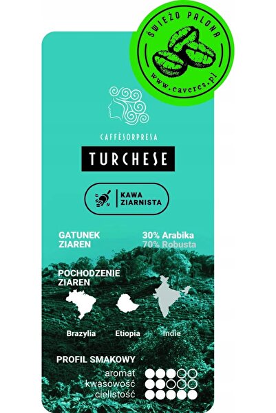 Caveres Turchese 1 kg cafea boabe întregi - robusta intensă, proaspăt prăjită