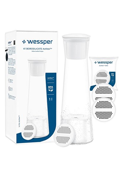 Wessper Carafă de sticlă de 1L pentru apă și băuturi, cu 3 filtre pentru apă ...